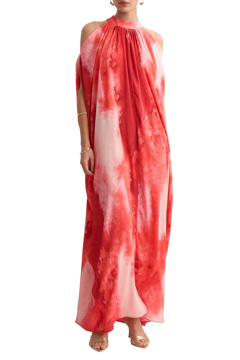 Print Cold Shoulder Maxi Dress, Main, color, RED