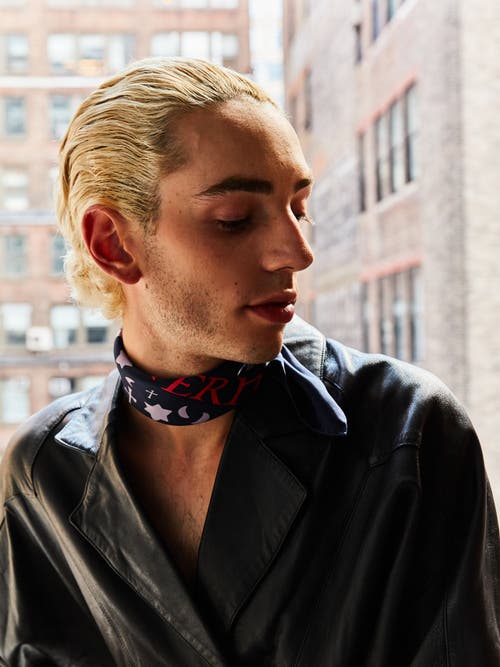 Lost Pattern Nyc "lexicon" Silk Bandana In Blue