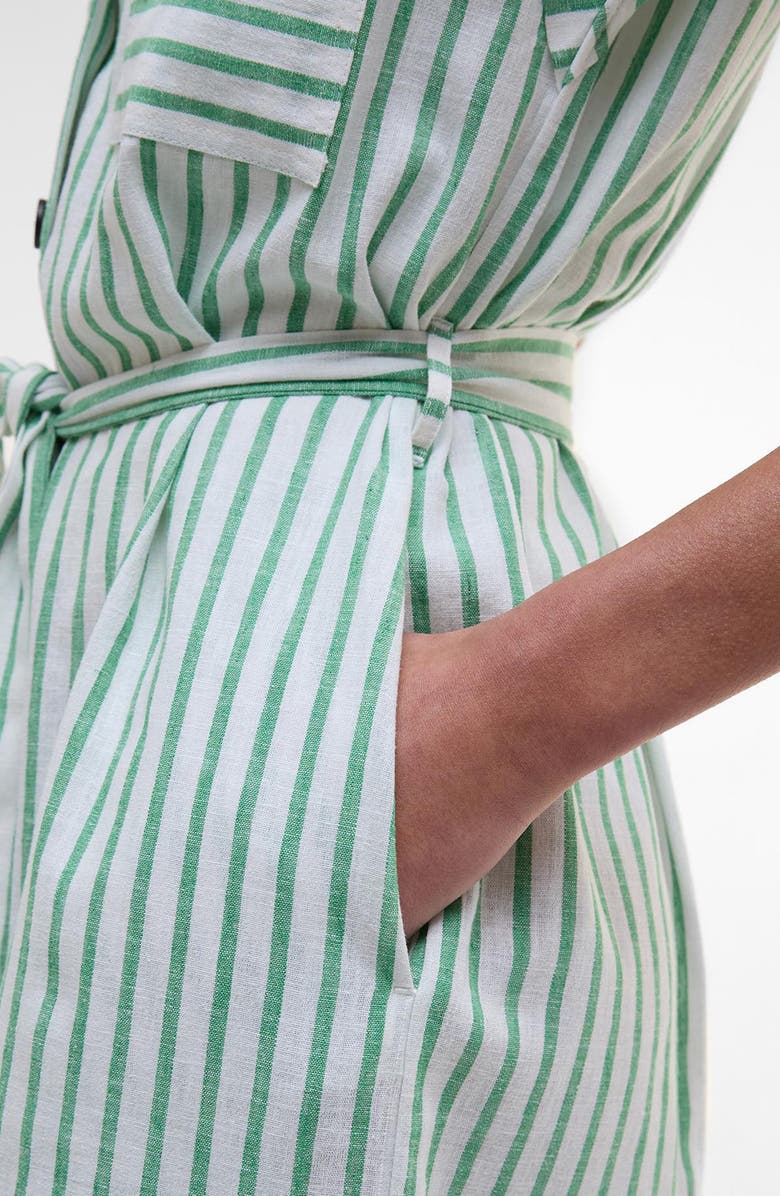 Barbour Abby Stripe Belted Cotton & Linen Shirtdress, Alternate, color, Kelly Green White Stripe