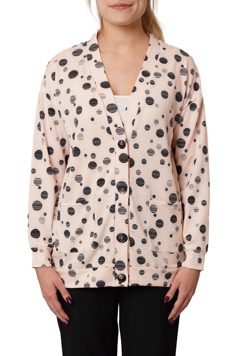 Drop Shoulder Dot French Terry Sweater, Main, color, PASTEL PINK/ BLACK