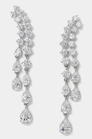 Nadri Willow CZ Double Drop Linear Post Climber Earrings