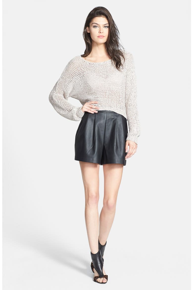 Faux Leather Pleated Shorts, Alternate, color, BLACK