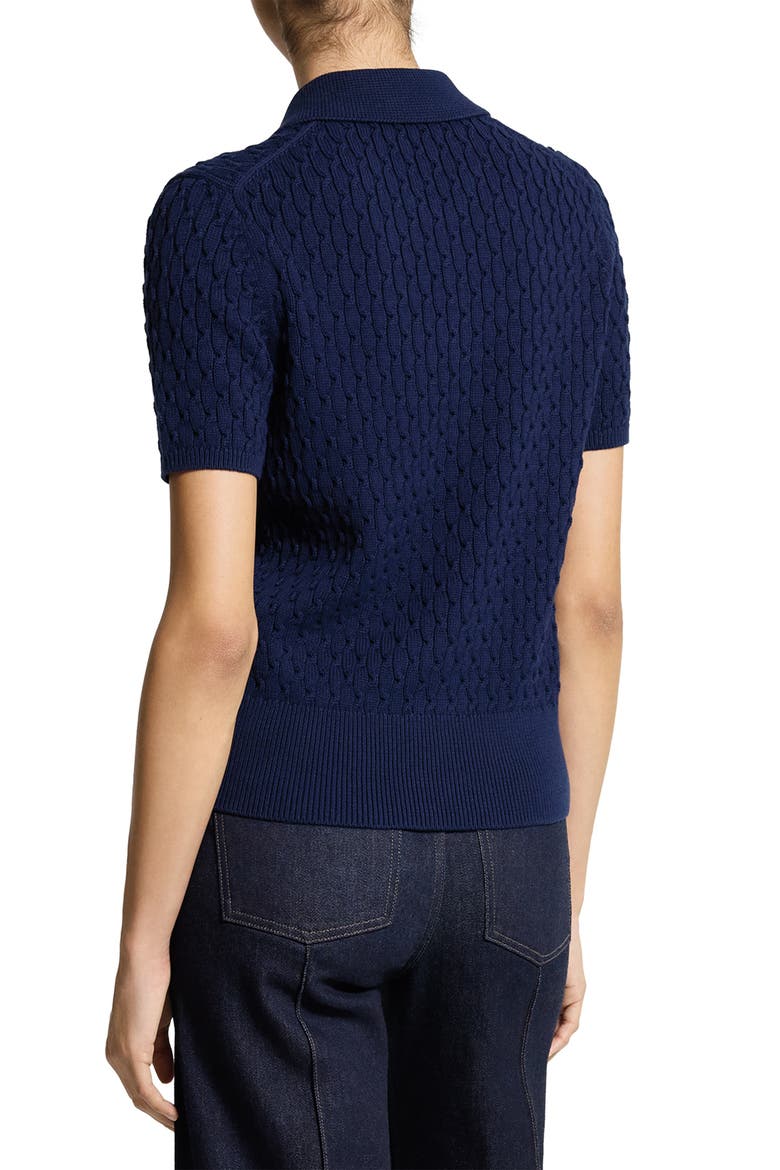 Textured Cable Knit Organic Cotton Polo, Alternate, color, NAVY