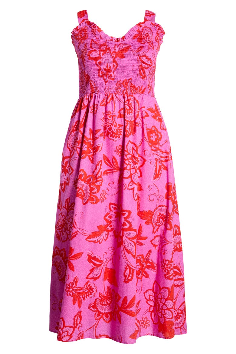 Weirly Floral Smocked Bodice Cotton Maxi Sundress, Alternate, color, PINK-RED-MULTI
