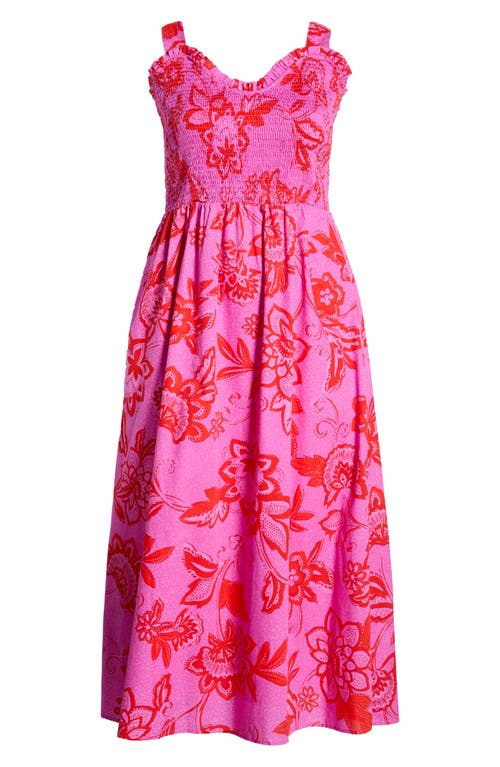 Sugarlips Weirly Floral Smocked Bodice Cotton Maxi Sundress In Pink