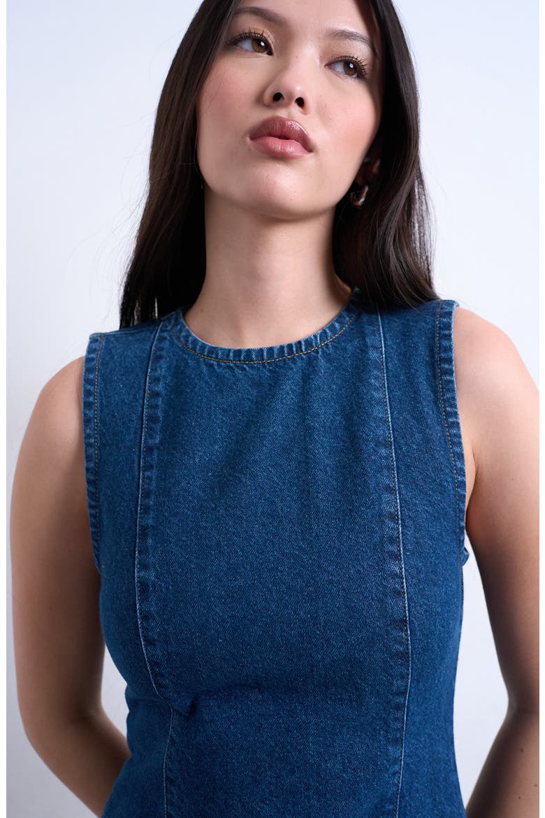 Sleeveless Denim Shift Minidress, Alternate, color, MEDIUM BLUE