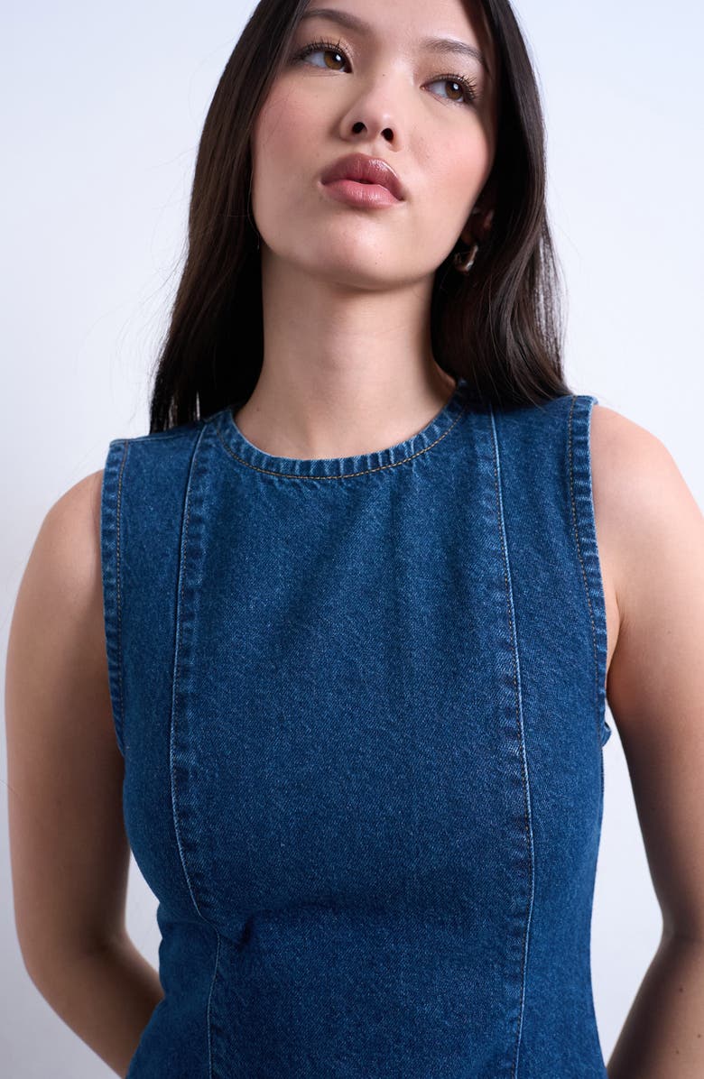 Topshop Sleeveless Denim Shift Minidress, Alternate, color, Medium Blue