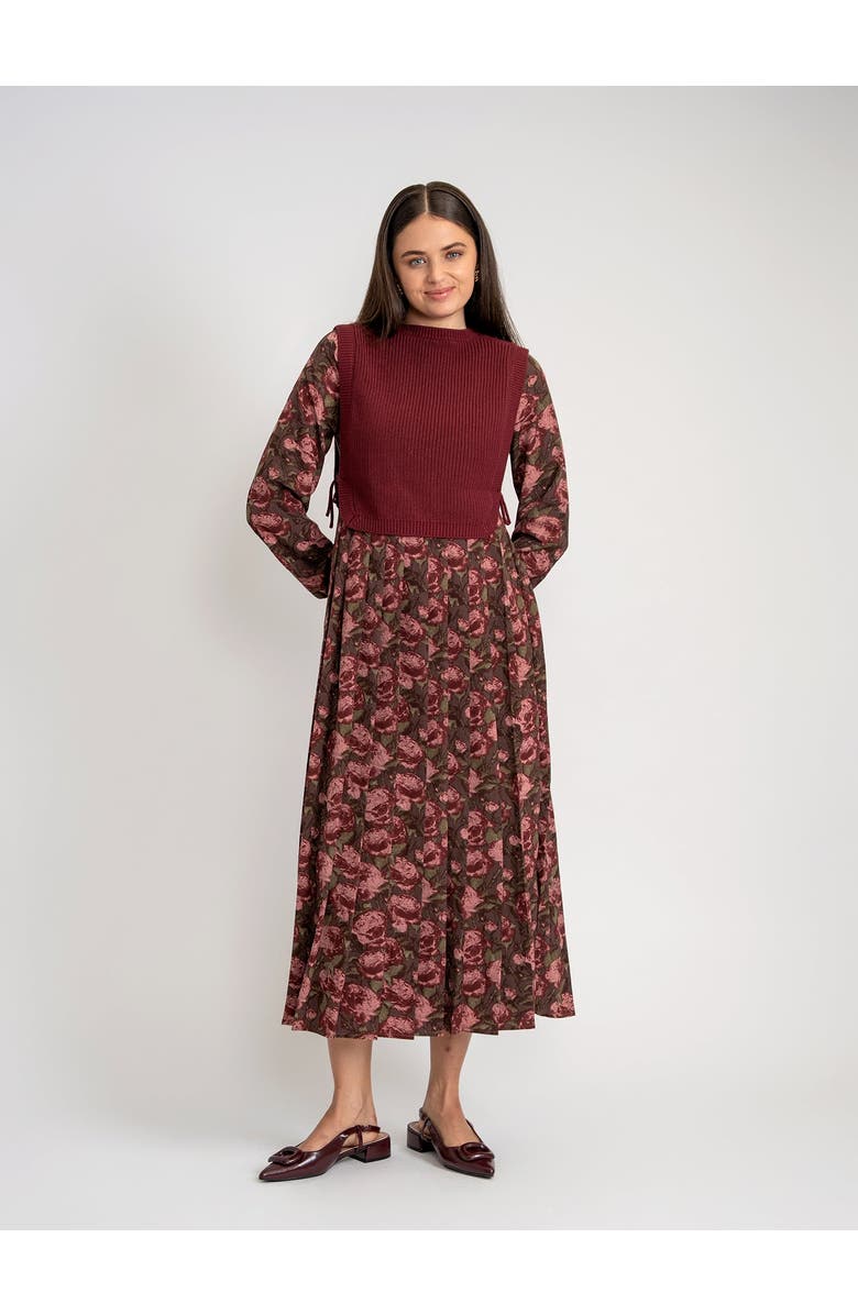 Noni Woven Floral Print Dress with Removable Vest, Alternate, color, Black