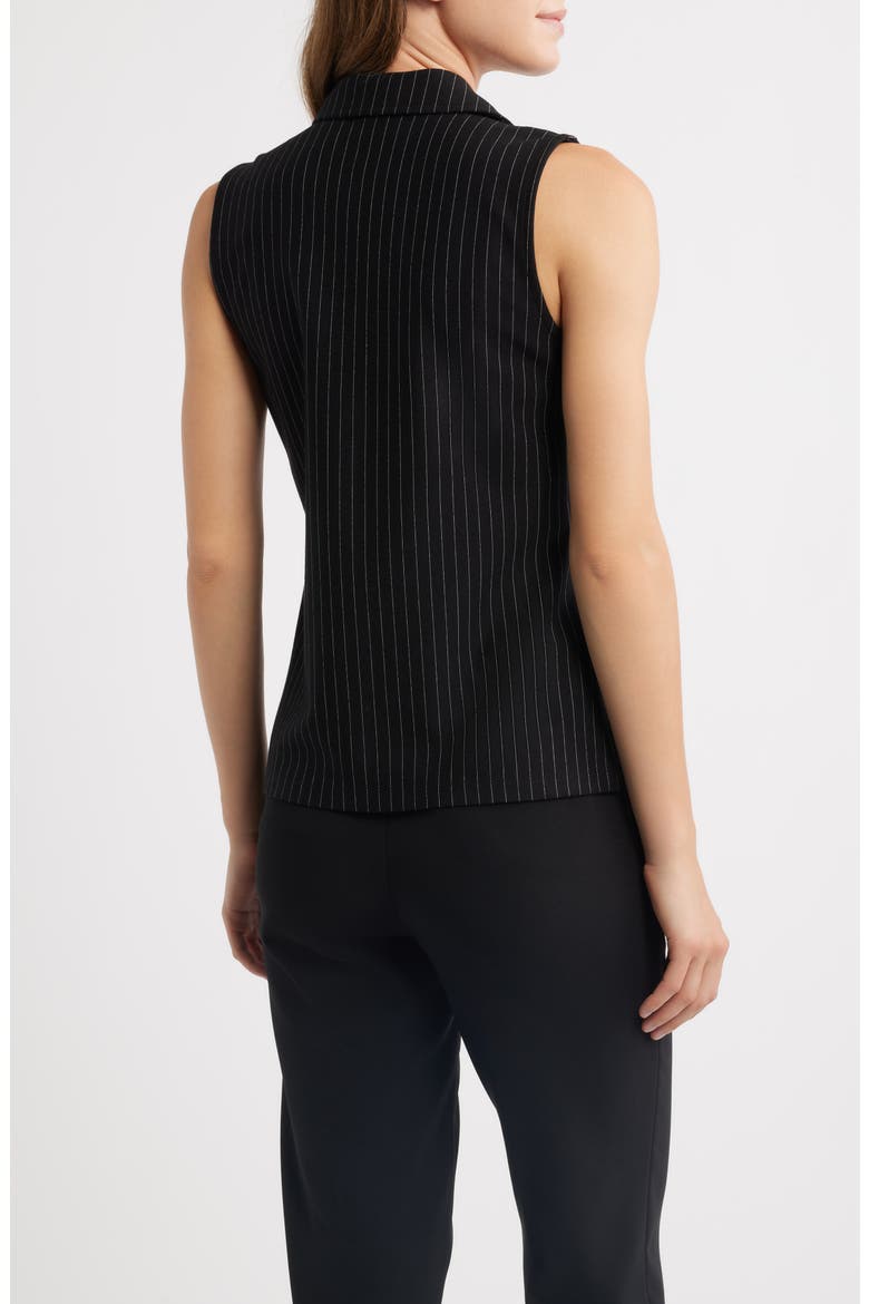 Pinstripe Front Zip Sleeveless Knit Top, Alternate, color, ANNE BLACK/ WHITE DOVE