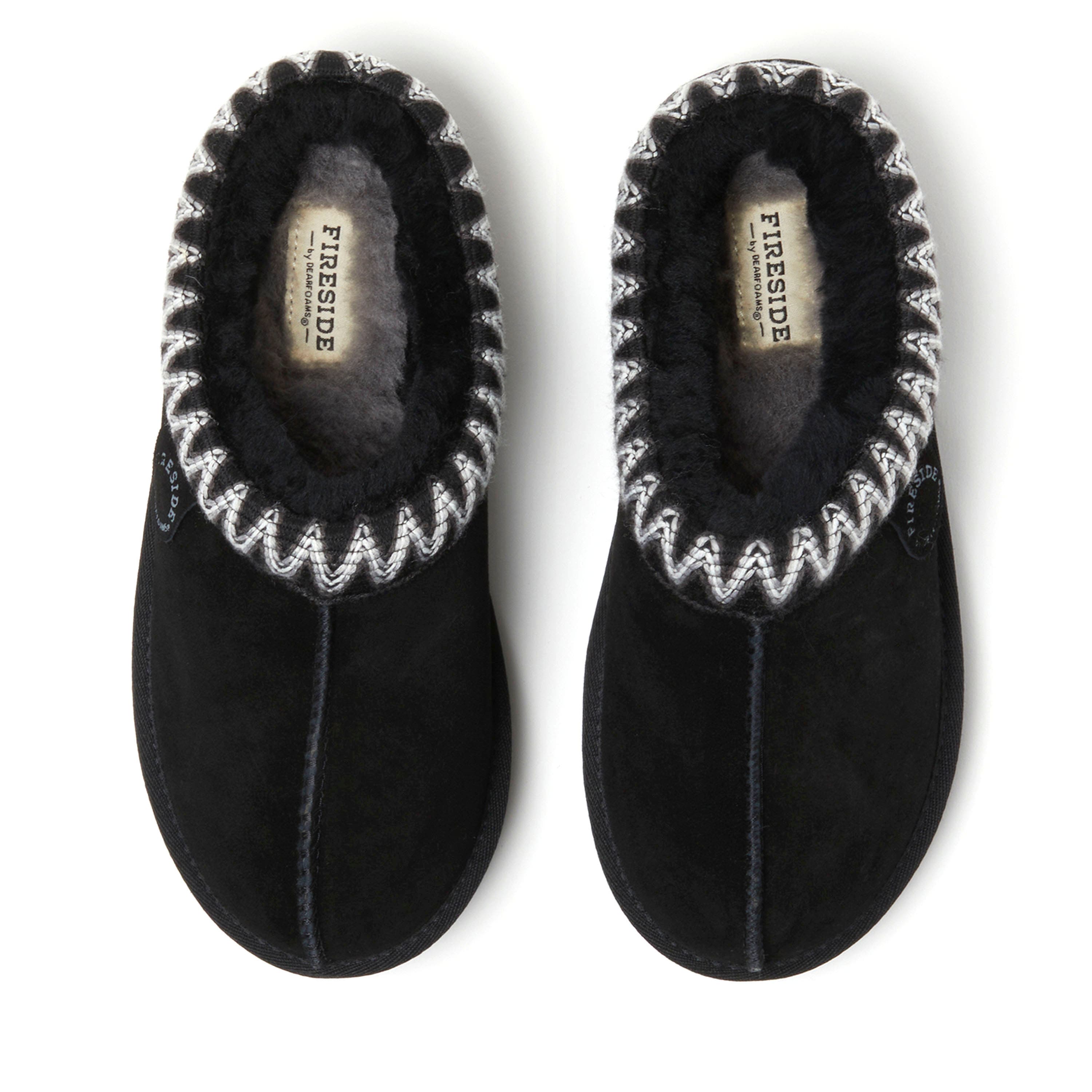 DEARFOAMS Fireside Greta Genuine Shearling Clog Slipper with Embroidery, Alternate, color, Black