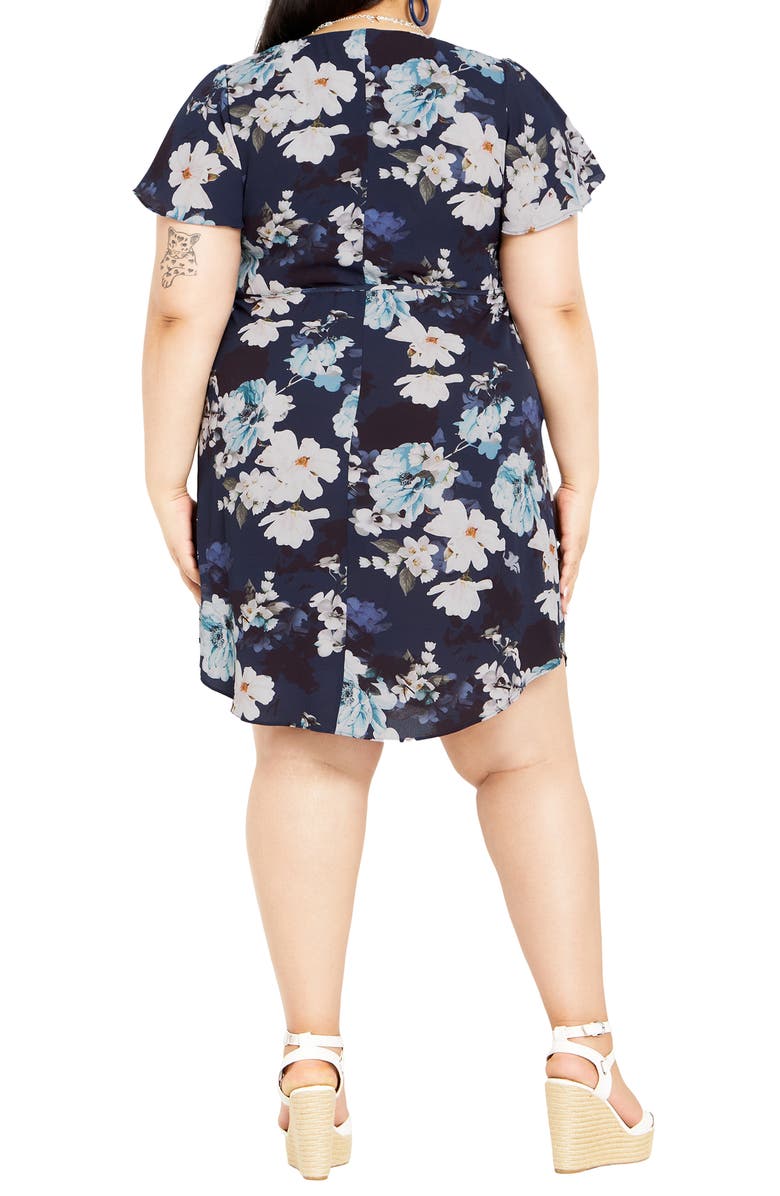 City Chic Megan Floral Print Minidress, Alternate, color, Navy Print