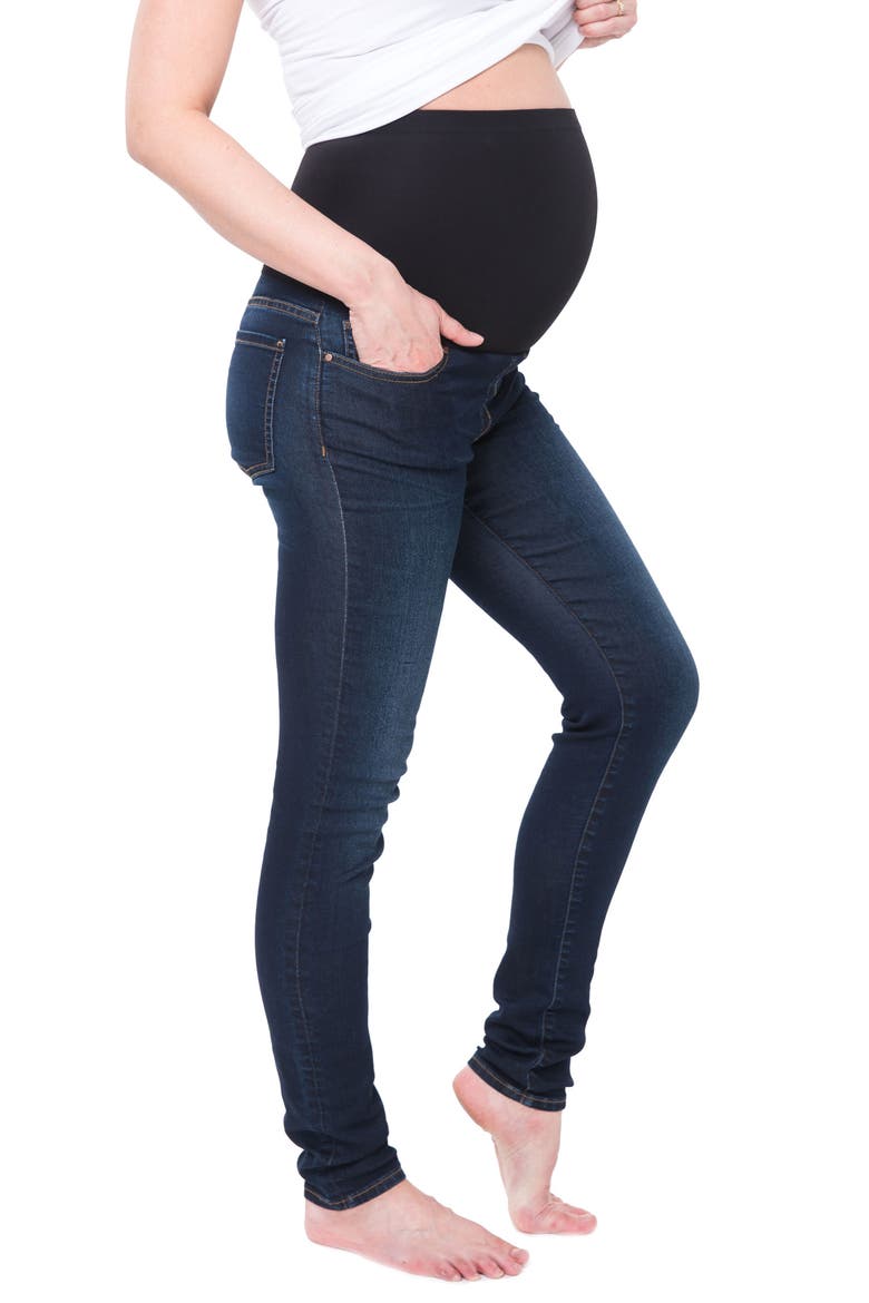 Soho Over the Belly Skinny Maternity Jeans, Alternate, color, DARK BLUE WASH