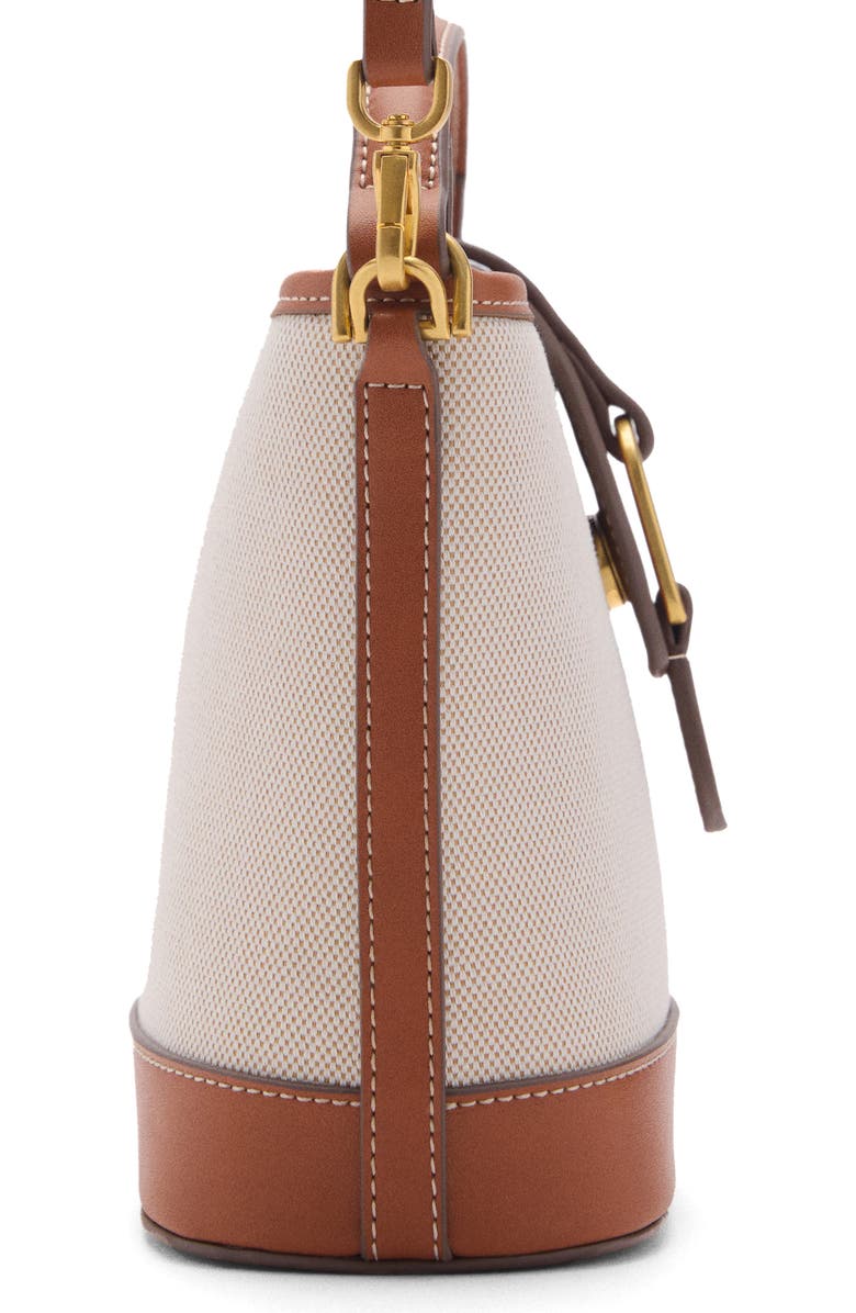 MANGO Canvas & Faux Leather Bucket Bag, Alternate, color, Leather