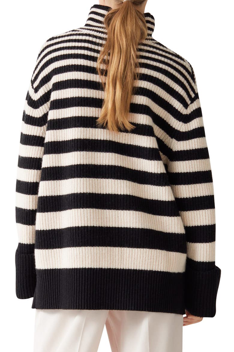 Stripe Turtleneck Wool & Cotton Sweater, Alternate, color, BLACK/ BEIGE STRIPE