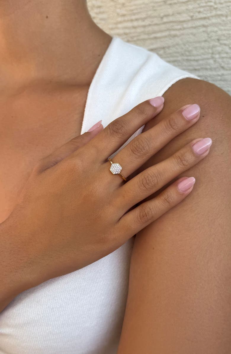 Adornia 14K Gold Plated Pavé Cubic Zirconia Mini Hexagon Ring, Alternate, color, Gold