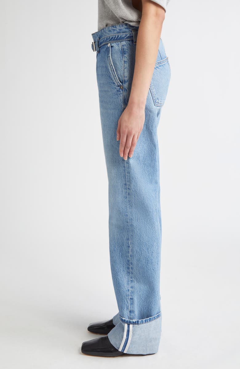 Brandon Maxwell The Alexa Belted Cuffed Straight Leg Jeans, Alternate, color, Medium Vintage Wash