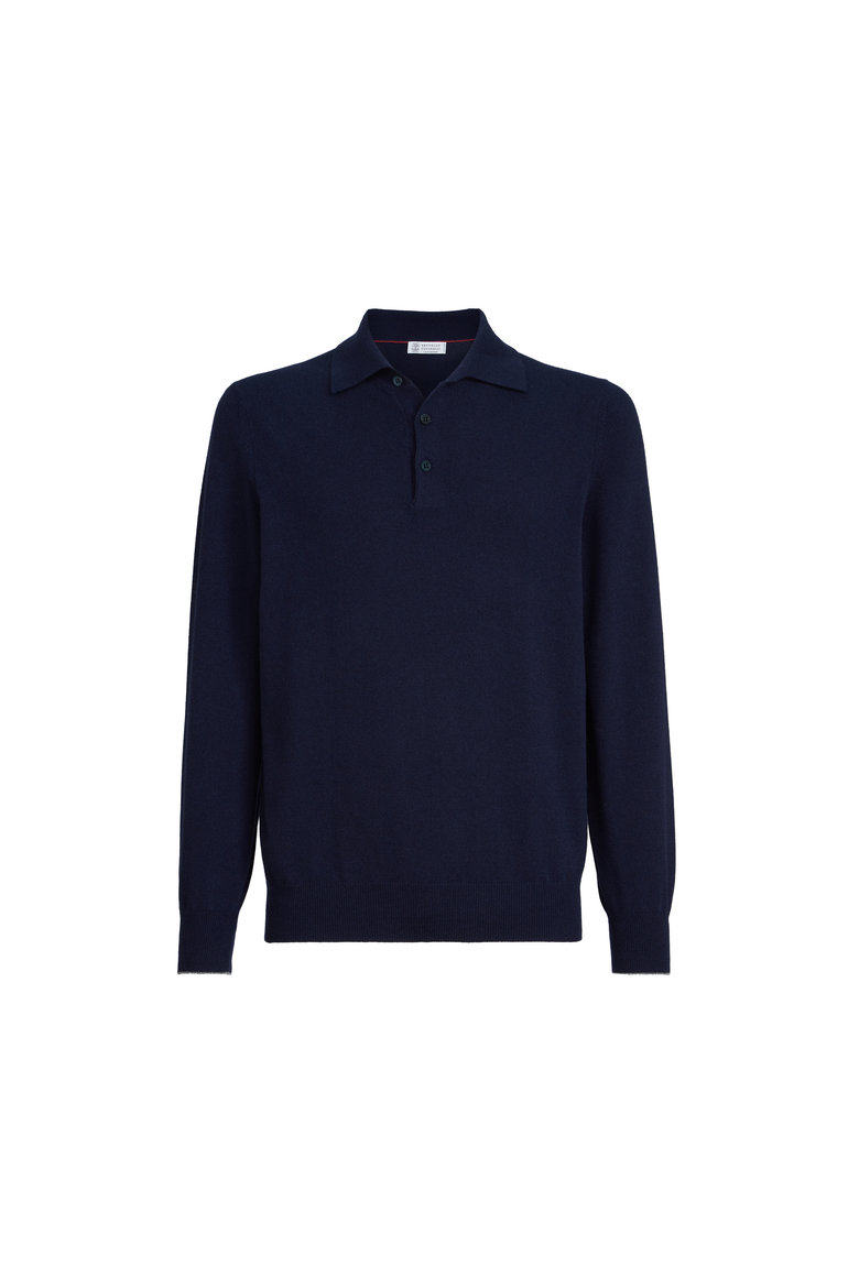 Cashmere knit polo shirt, Alternate, color, Navy Blue