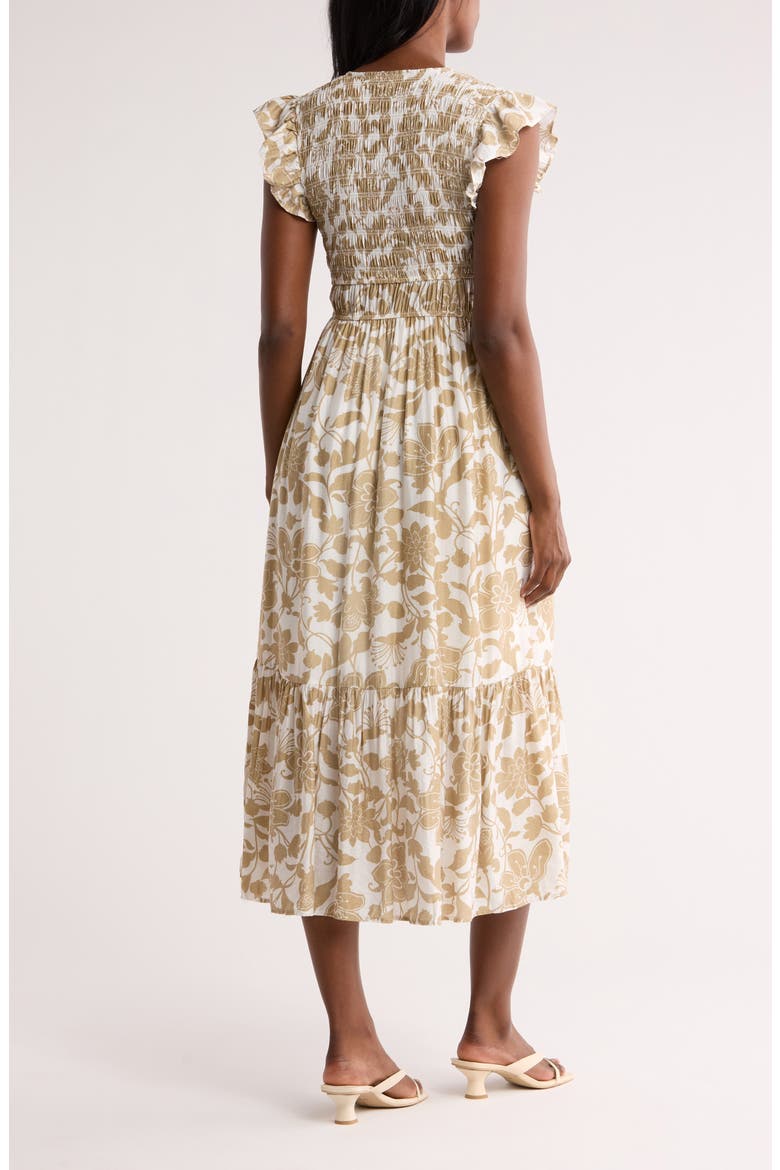 Floral Cap Sleeve Dress, Alternate, color, LIGHT KHAKI MULTI