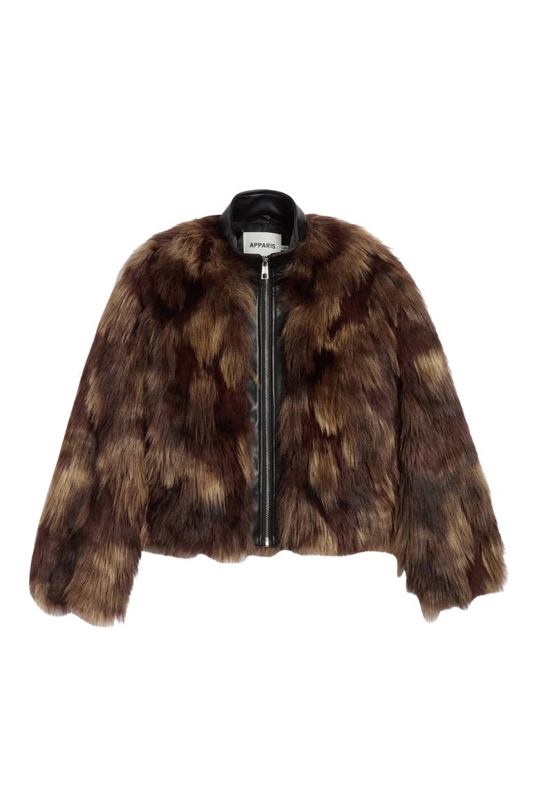 Lillet Patchwork Faux Fur Bomber Jacket, Alternate, color, NOIR/ BROWN MULTI