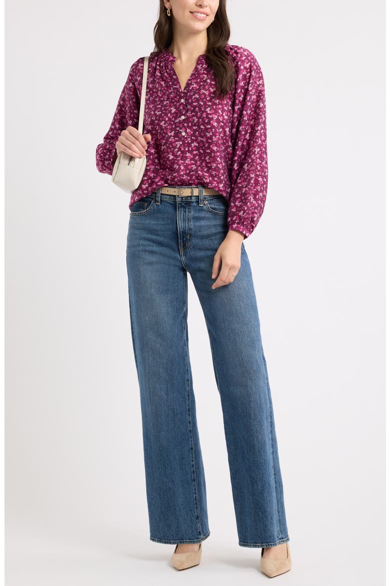 Gathered Popover Shirt, Alternate, color, PURPLE- PINK GARDEN DITSY