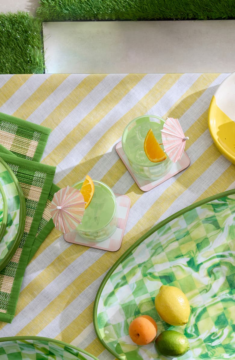 MACKENZIE CHILDS Set of 4 Green Check Acrylic Tumblers, Alternate, color, Green