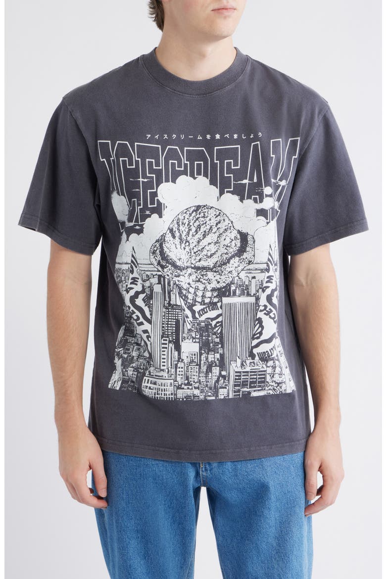 Invasion Oversize Graphic T-Shirt, Main, color, CHARCOAL ART