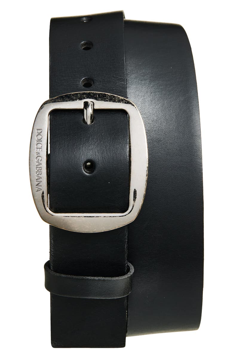 Dolce&Gabbana Washed Leather Belt, Main, color, 80999 Nero