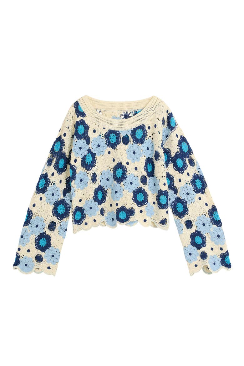 Open Stitch Floral Sweater, Alternate, color, BLUE