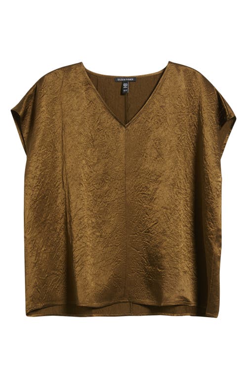 Eileen Fisher V-neck Square Satin Top In Brown