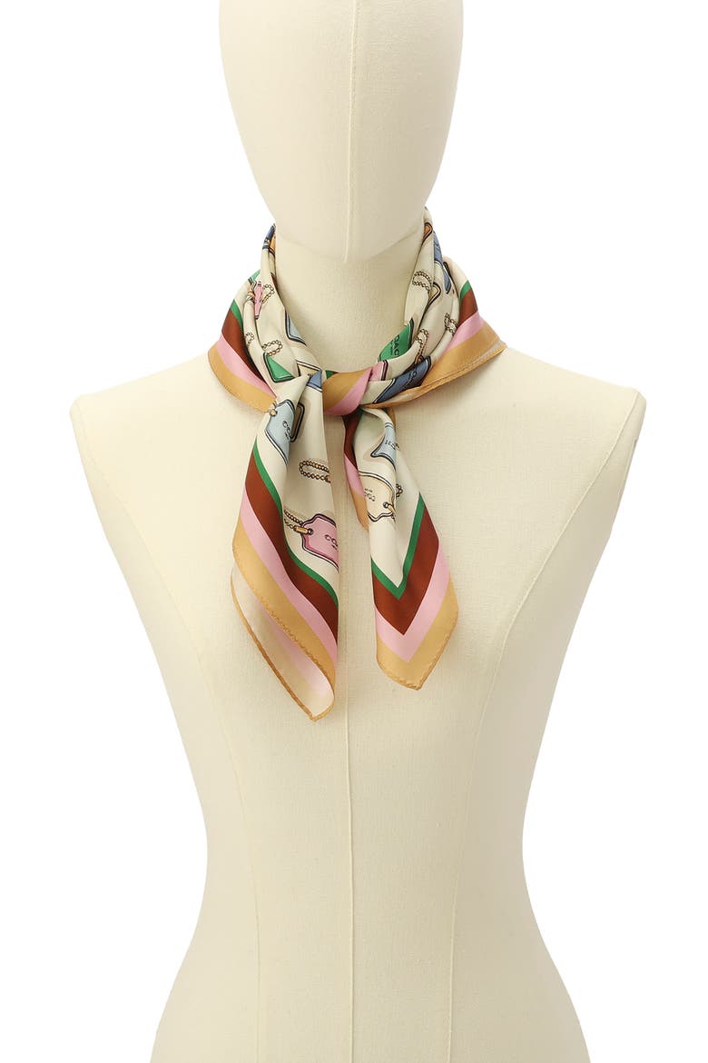 Leather Hang Tag Silk Scarf, Alternate, color, CHALK MULTI