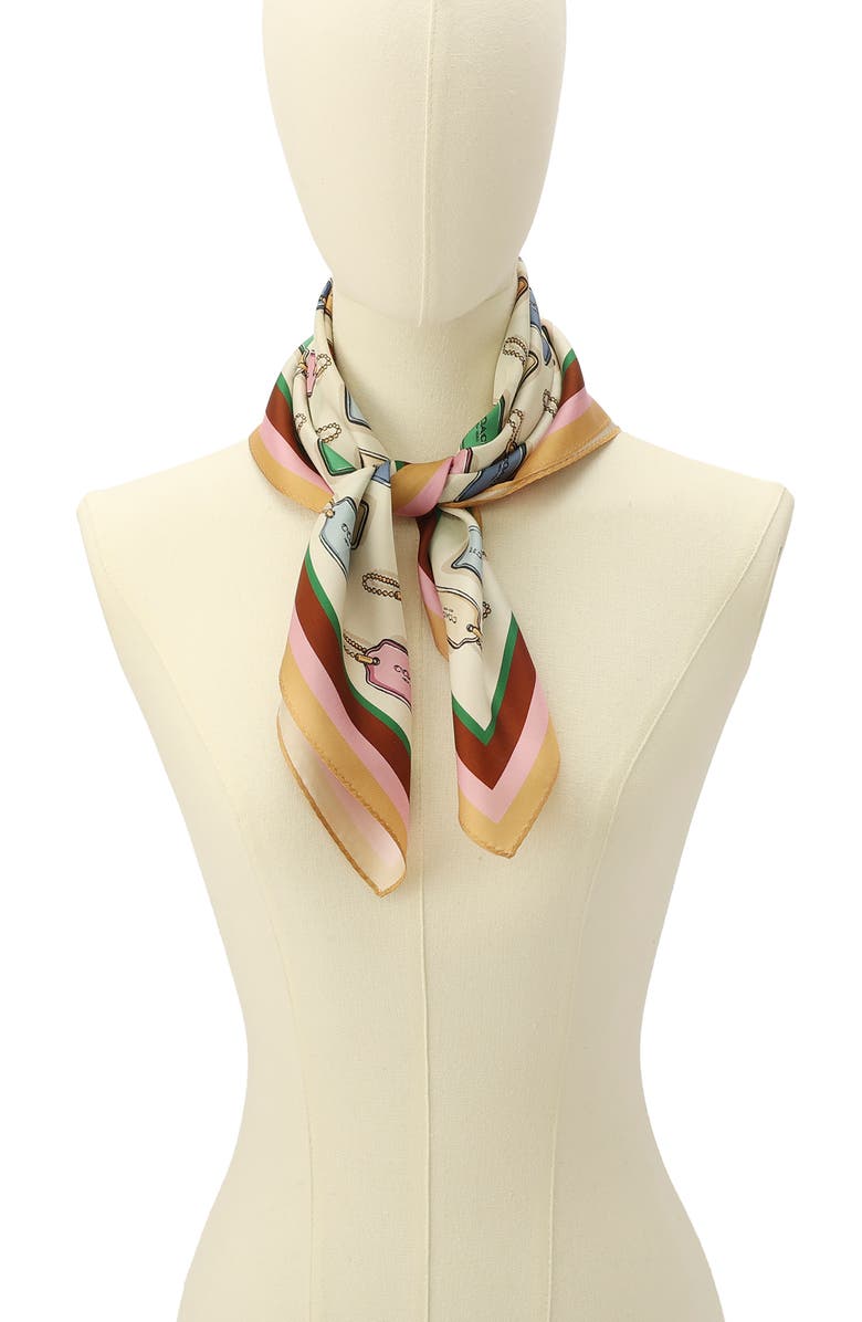 COACH Leather Hang Tag Silk Scarf, Alternate, color, Chalk Multi