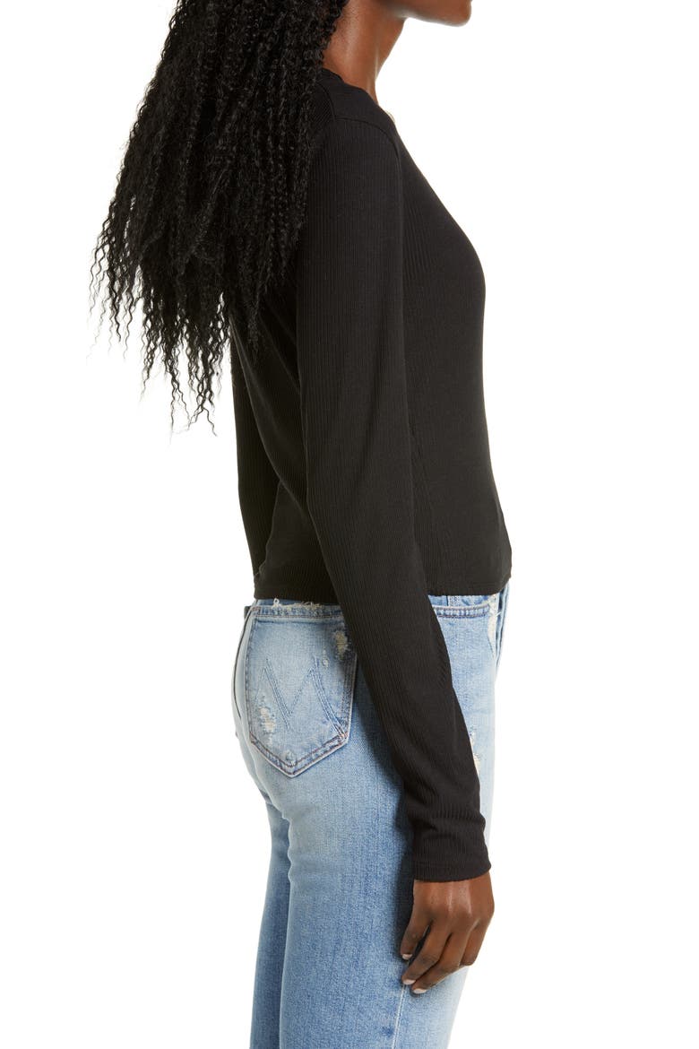 Long Sleeve Scoop Neck Crop Top, Alternate, color, BLACK