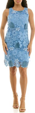 Nina Leonard Sleeveless 3D Floral Lace Shift Dress