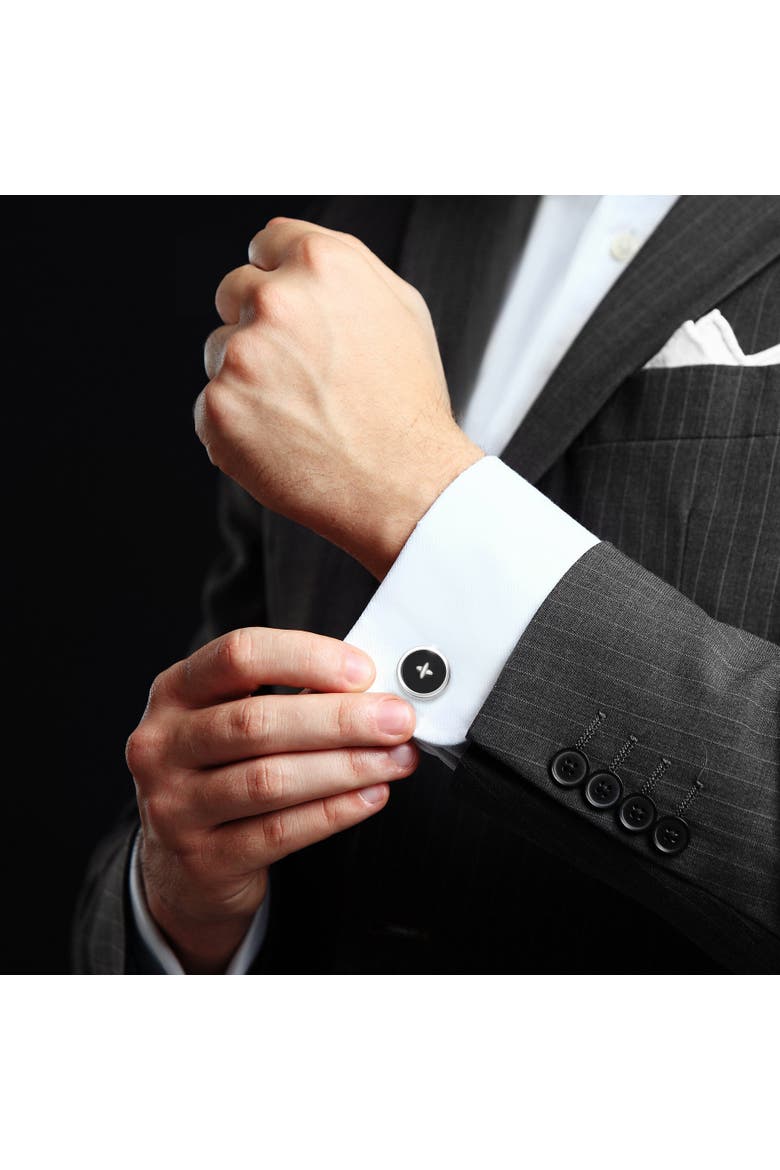 Gemstone Button Sterling Cufflinks, Alternate, color, BLACK