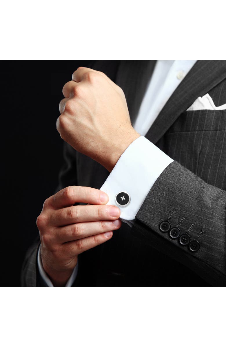 Jan Leslie Gemstone Button Sterling Cufflinks, Alternate, color, Black