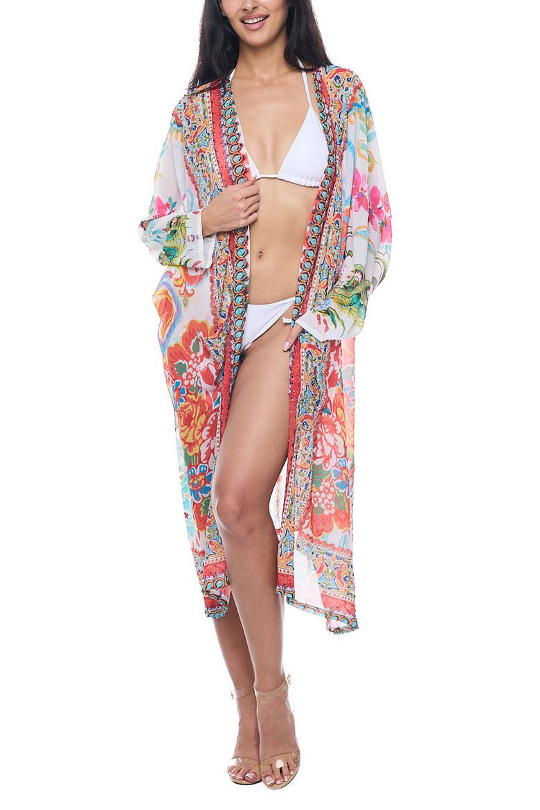 Floral Cover-Up Duster, Main, color, WHITE
