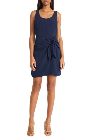 Donna Morgan Tie Front Tank Dress In Navy Blazer