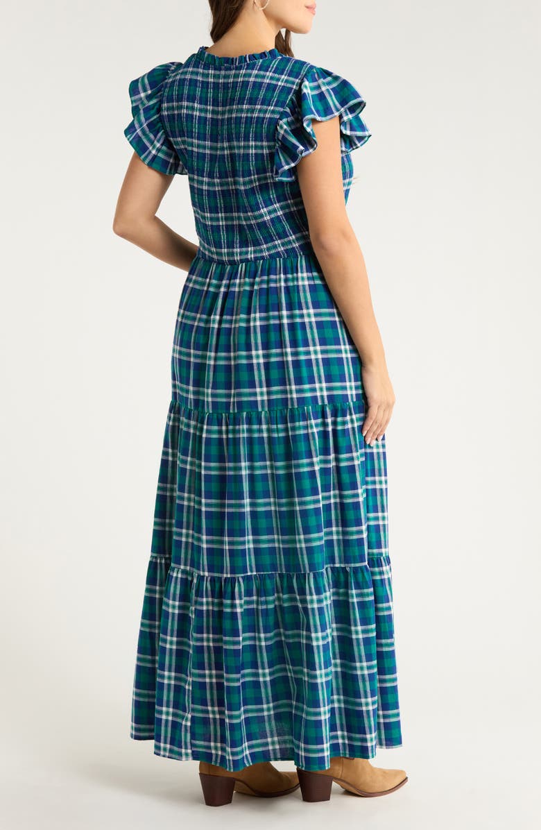 SUGARLIPS Buckley Plaid Sunfire Smocked Cotton Tiered Maxi Dress, Alternate, color, Navy-Green
