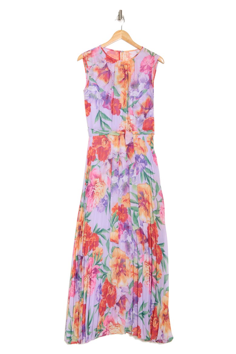 Sleeveless Pleated Maxi Dress, Alternate, color, LILAC MULTI