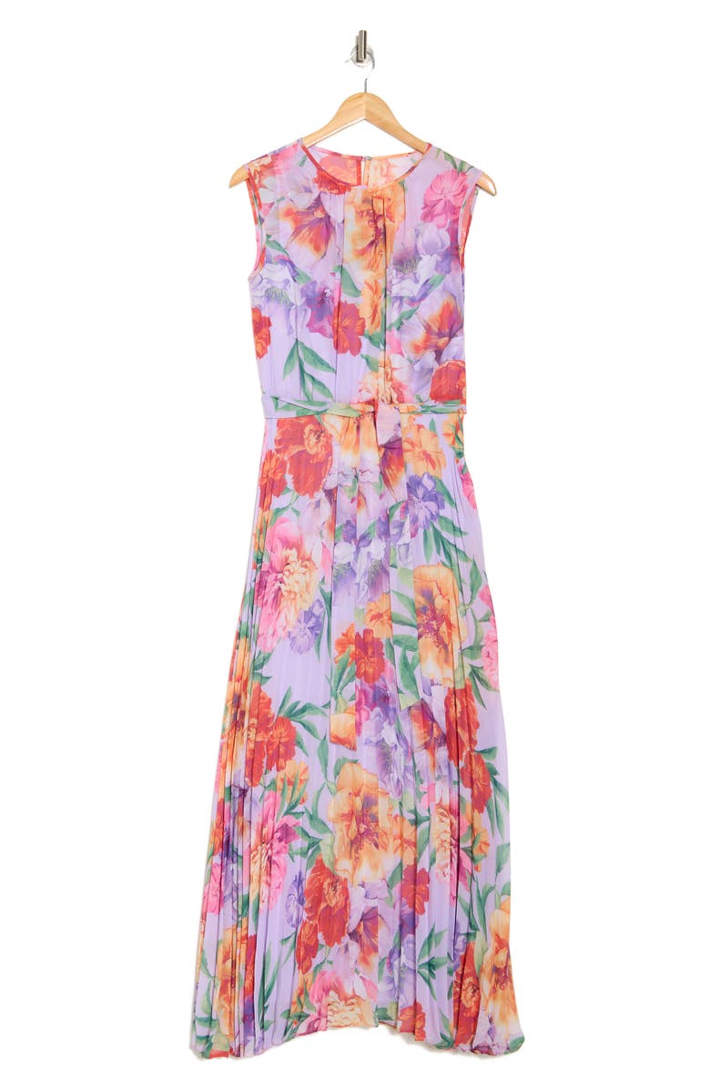 Donna Ricco Sleeveless Pleated Maxi Dress, Alternate, color, Lilac Multi