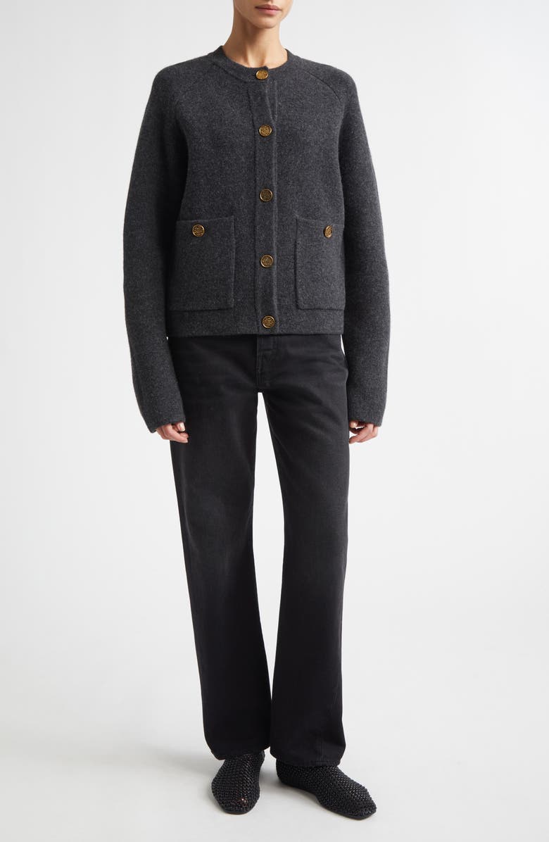 TOTEME Hammered Button Cashmere & Wool Cardigan, Alternate, color, Charcoal