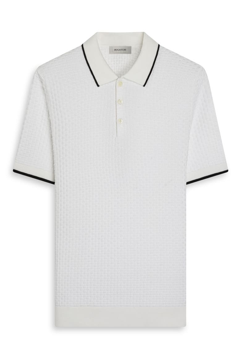 Basket Stitch Cotton Blend Polo Sweater, Alternate, color, WHITE