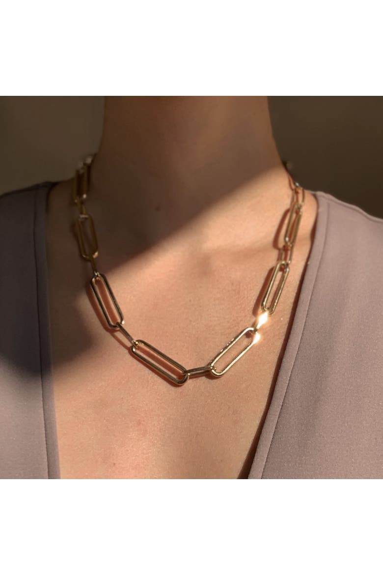 Paperclip Gold Chain Necklace Bracelet Set, Alternate, color, Gold