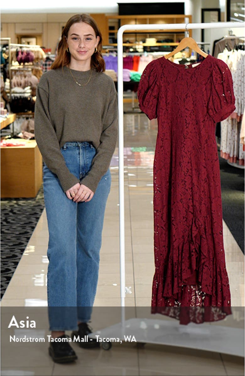 Ruffle Puff Sleeve Lace Midi Dress, sales video thumbnail