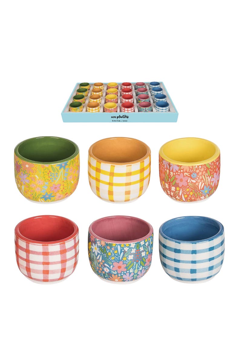 Transpac Mini Dolomite Summery Pots Set of 24 - Ceramic Planters for Indoor and Outdoor Use, Main, color, Multicolored