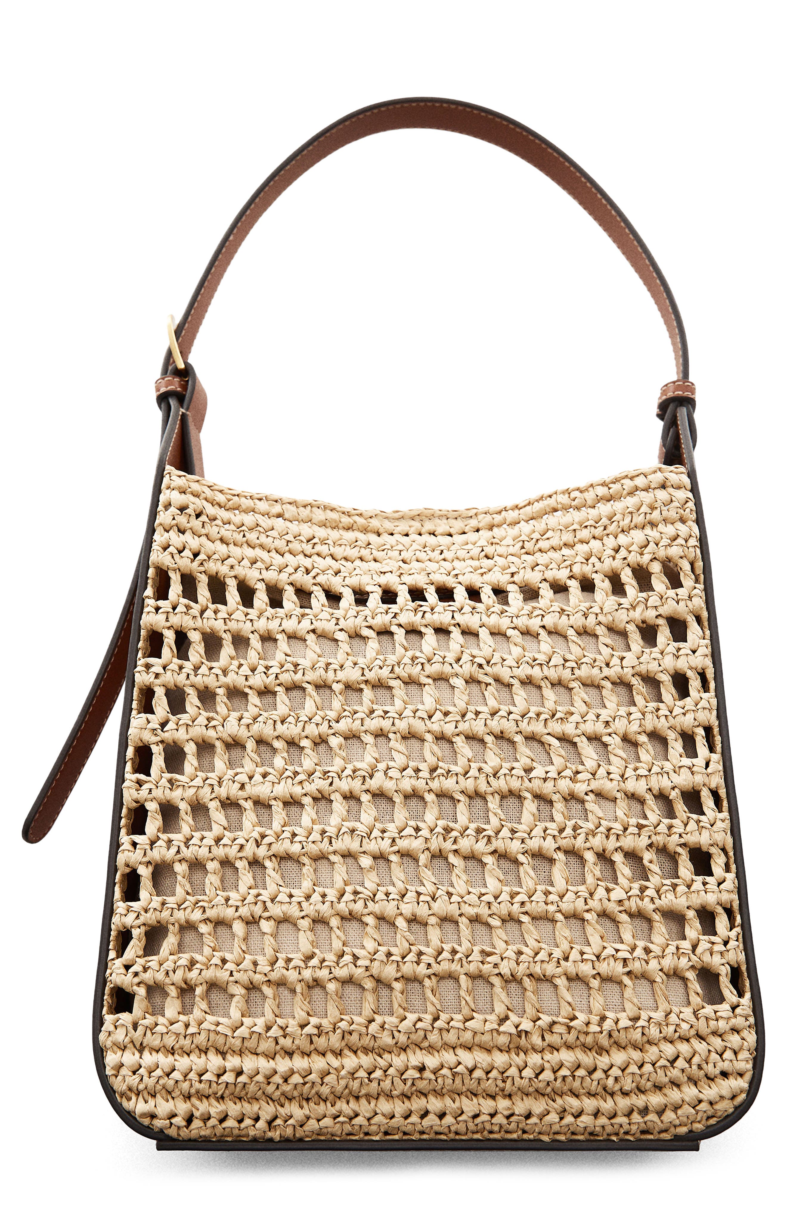 MANGO Large Valeta Crocheted Raffia Bag, Main, color, 