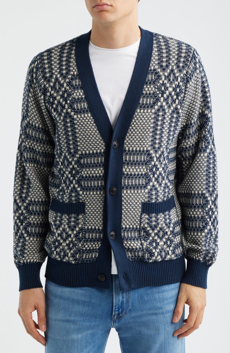 Corridor Overshot Geometric Intarsia Cardigan, Alternate, color, Mountain Blue