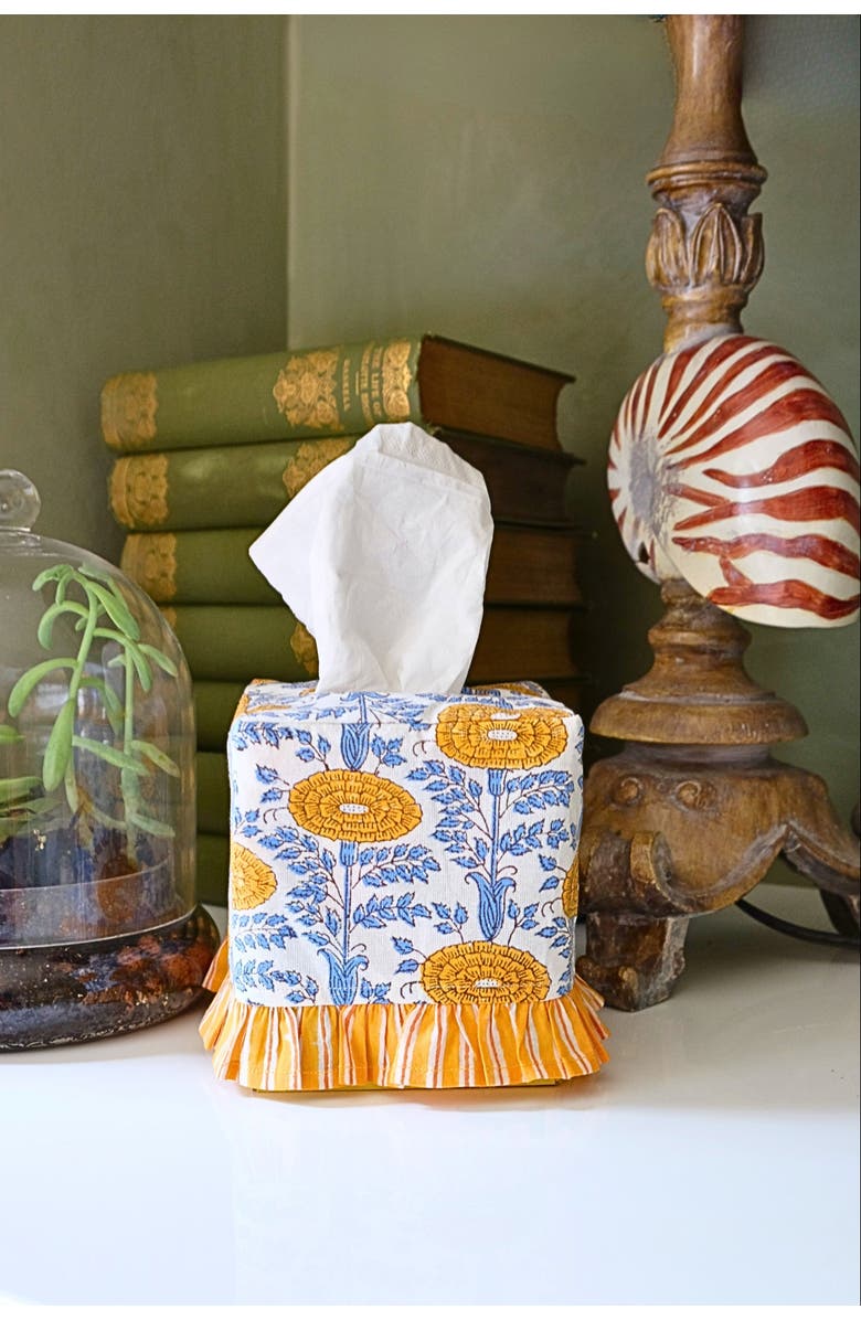 Inner Child Ruffled Tissue Box Cover, Alternate, color, Araminta Blockprint