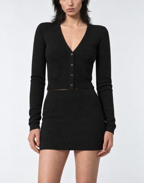 Merino Wool Cardigan Jacquard Monogram Women