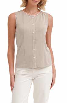 CYRUS <p>Picot Trim Sleeveless Houndstooth Top</p>